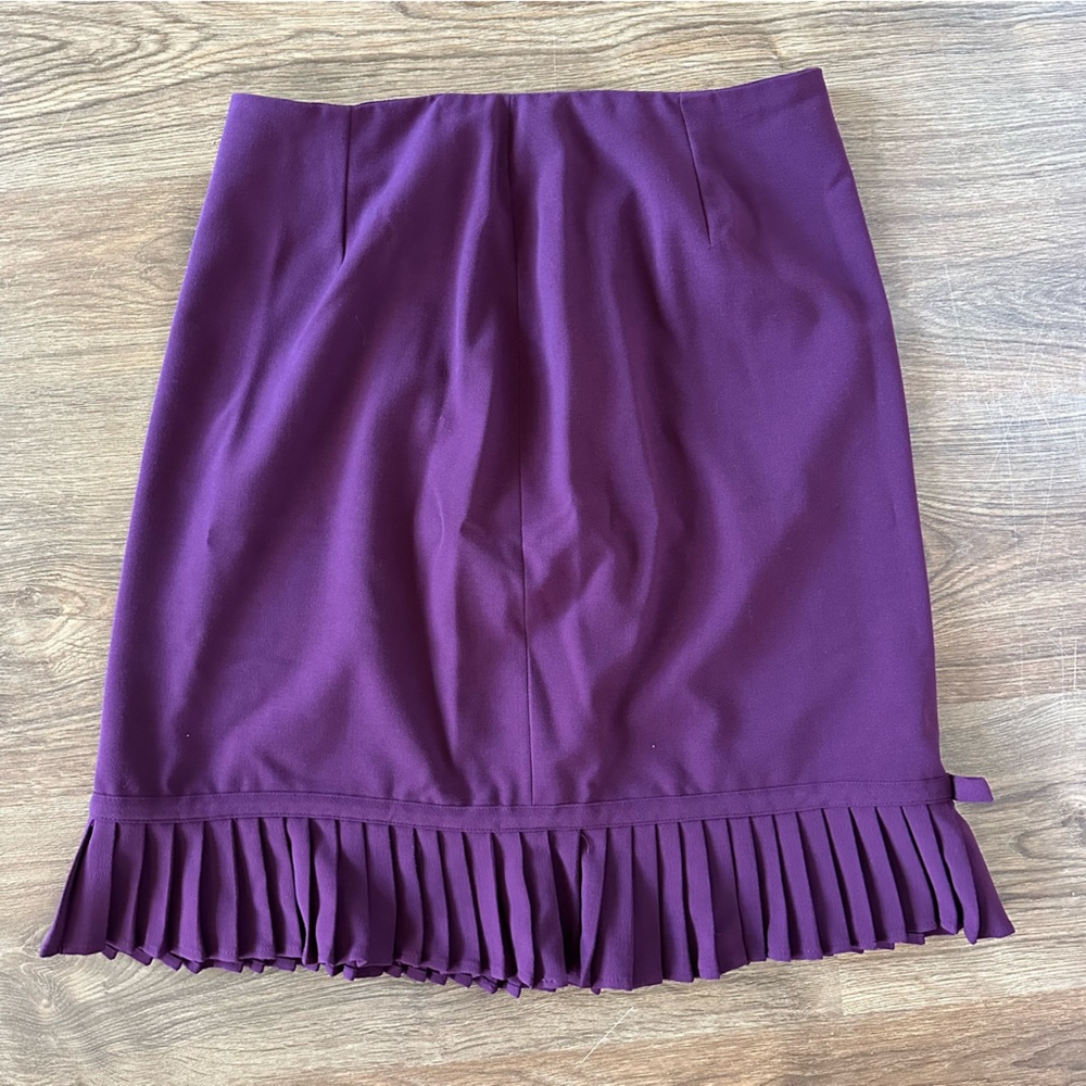 Purple Pencil MIDI Skirt w Pleated Trim